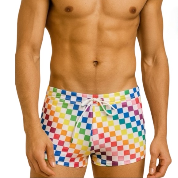 2xist Other - 2(X)ist Swim Rainbow Checkered Swim Brief Shorts drawstring trunks Medium pride